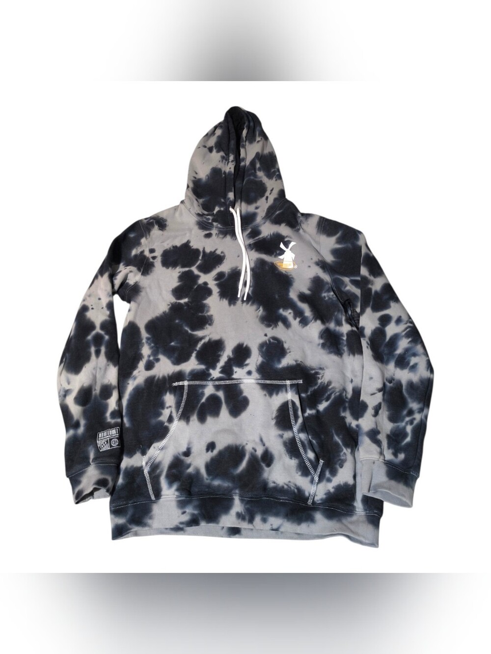 Dutch Bros Coffee Tie Dye Hoodie Pullover Black Gray Size XL Sweater Fleece Line
